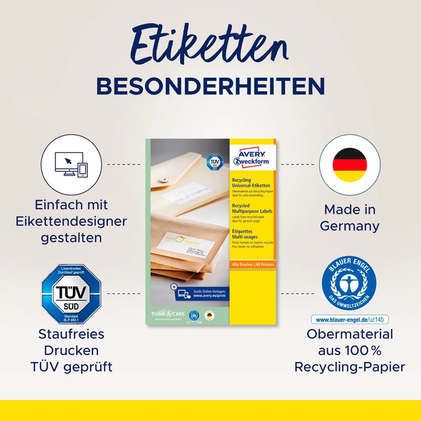 AVERY Zweckform Etiketten weiß 70,0 x 36,0 mm | LR3475-10 | 1 Pack = 10 Blatt