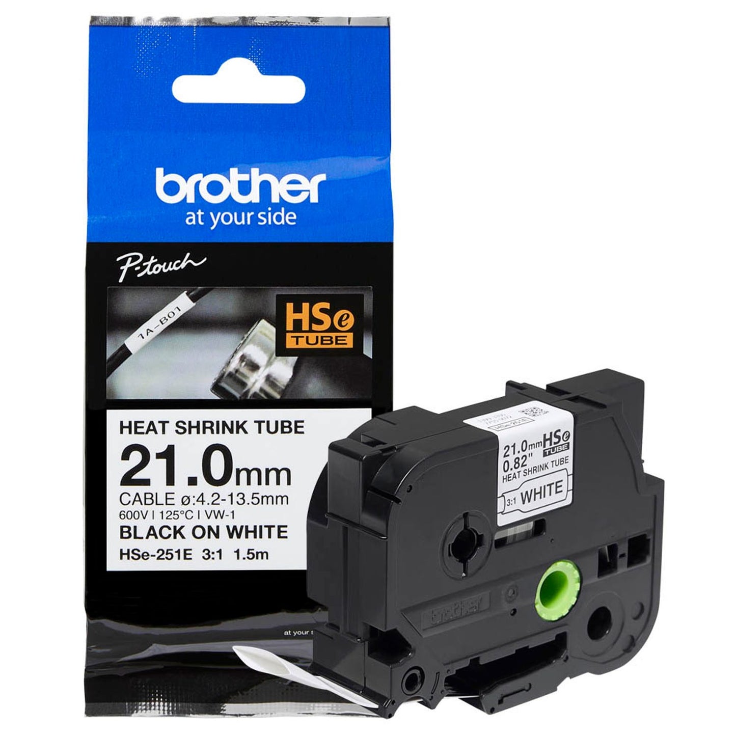 brother Schrumpfschlauch HSe-251E , 21 mm schwarz auf weiß | HSE251E