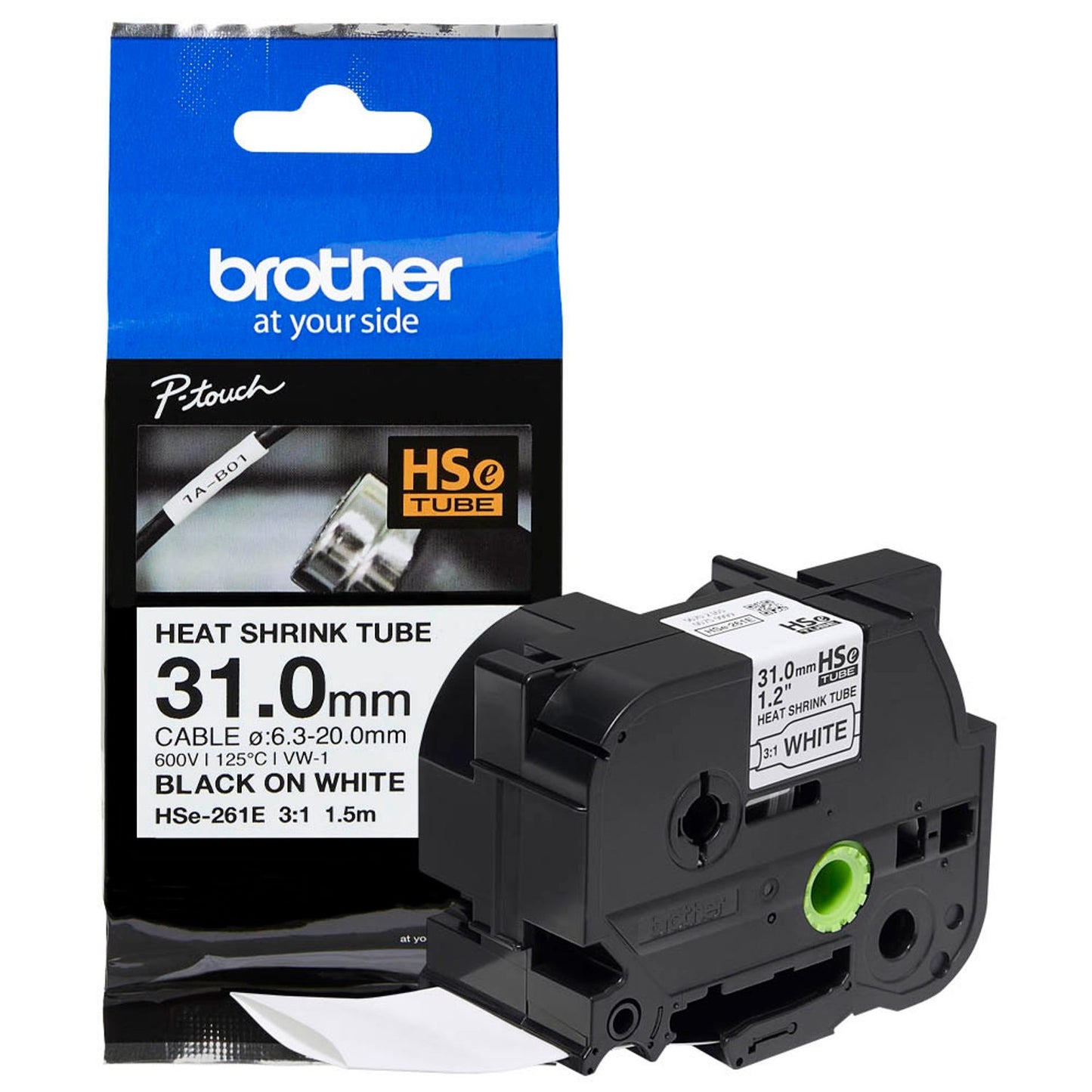 brother Schrumpfschlauch HSe-261E , 31 mm schwarz auf weiß | HSE261E
