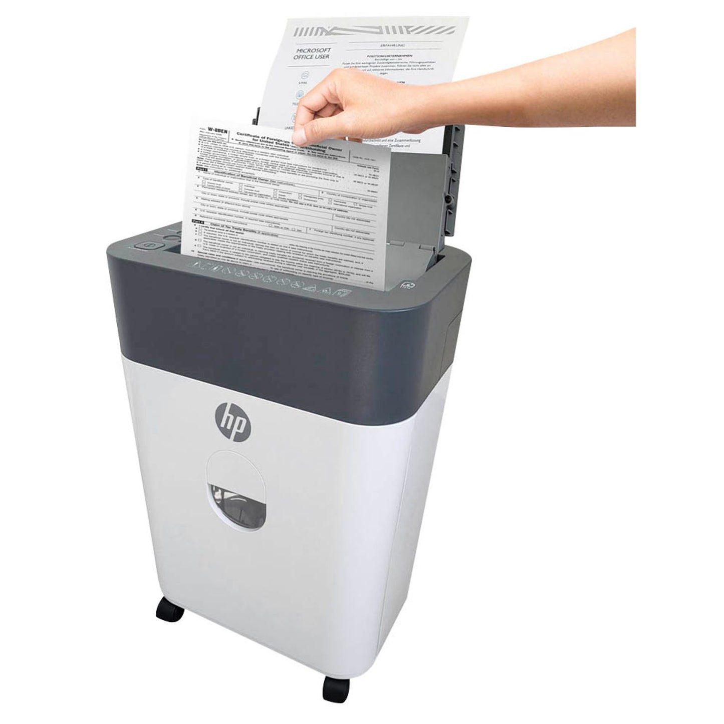 HP OneShred Auto 100CC Aktenvernichter mit Partikelschnitt P-4, 4,3 x 12 mm, bis , weiß | 2818