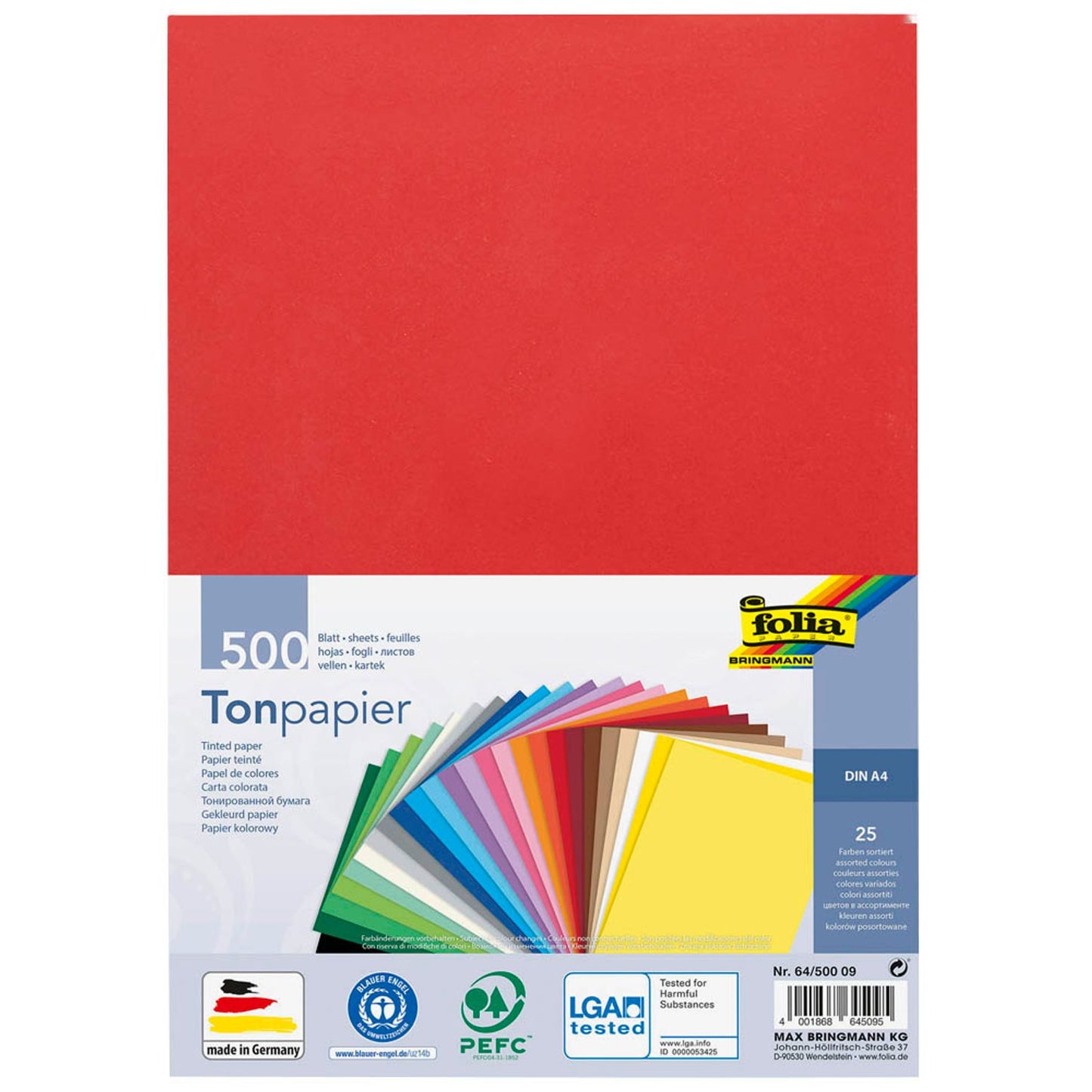 folia Tonpapier farbsortiert 130 g/qm | 64/500 09 | 1 Pack = 500 Blatt