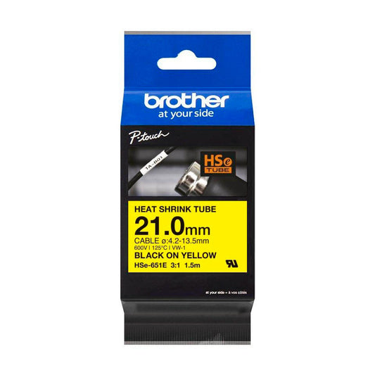 brother Schrumpfschlauch HSe-651E , 21 mm schwarz auf gelb | HSE651E