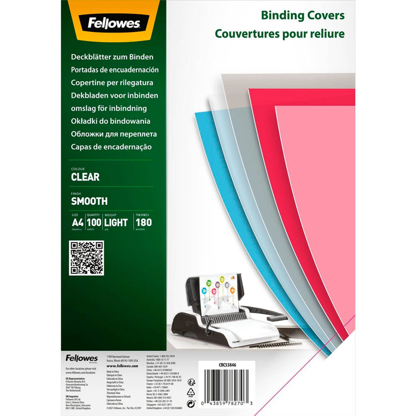 Fellowes Deckfolien für Bindemappen transparent, DIN A4, 100 St.