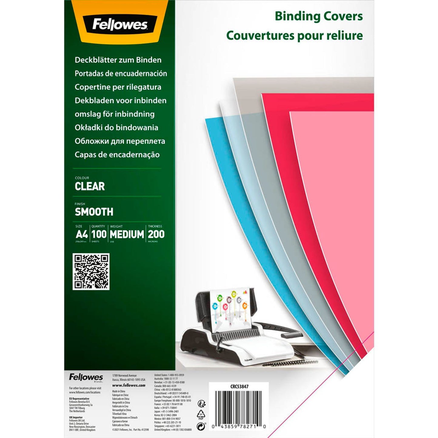 Fellowes Deckfolien für Bindemappen transparent, DIN A4, 100 St.