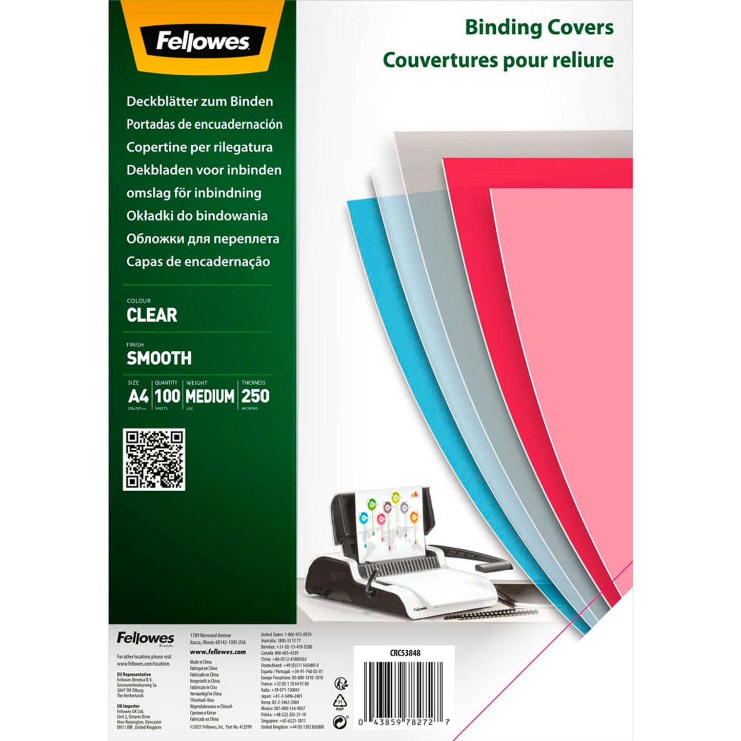 Fellowes Deckfolien für Bindemappen transparent, DIN A4, 100 St.