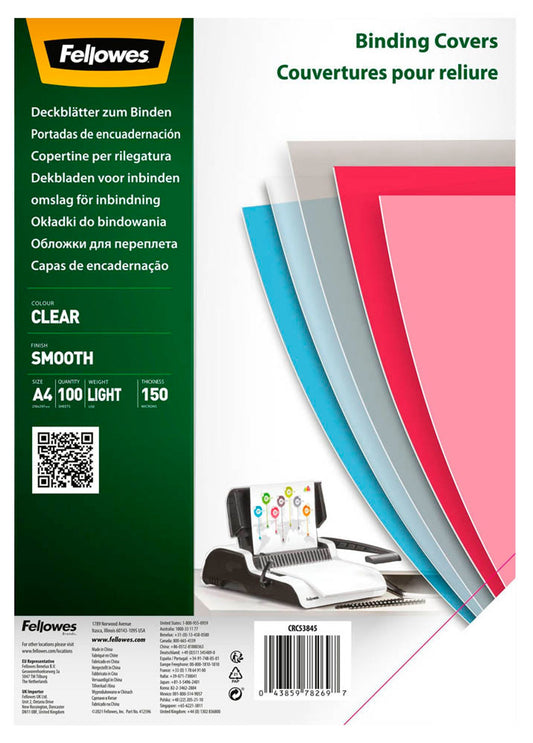 Fellowes Deckfolien für Bindemappen transparent, DIN A4, 100 St.