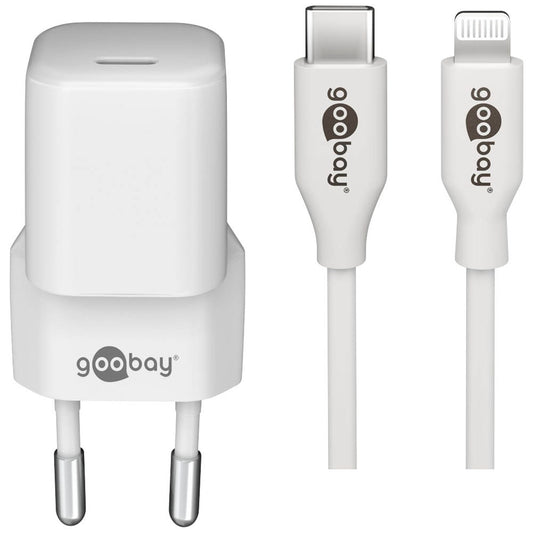 goobay Ladekabel mit Adapter weiß, Kabellänge: 1,0 m, 20 Watt | 61084