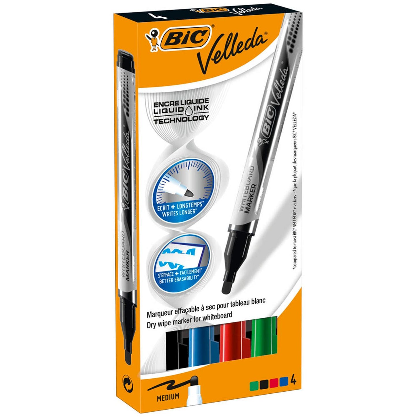 BIC Velleda Whiteboard-Marker-Set farbsortiert 2,2 mm | 902094 | 1 Pack = 4 St.