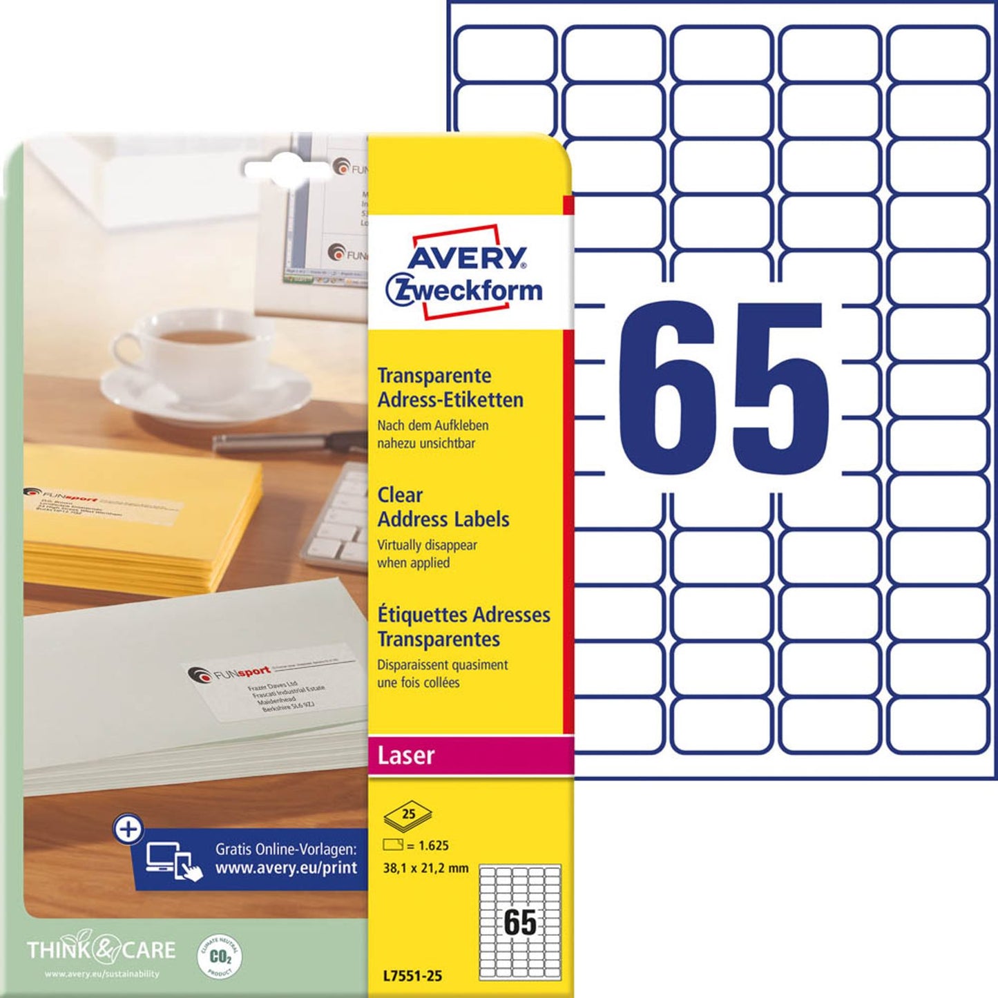 AVERY Zweckform Etiketten weiß 38,1 x 21,2 mm | L7551-25 | 1 Pack = 25 Blatt