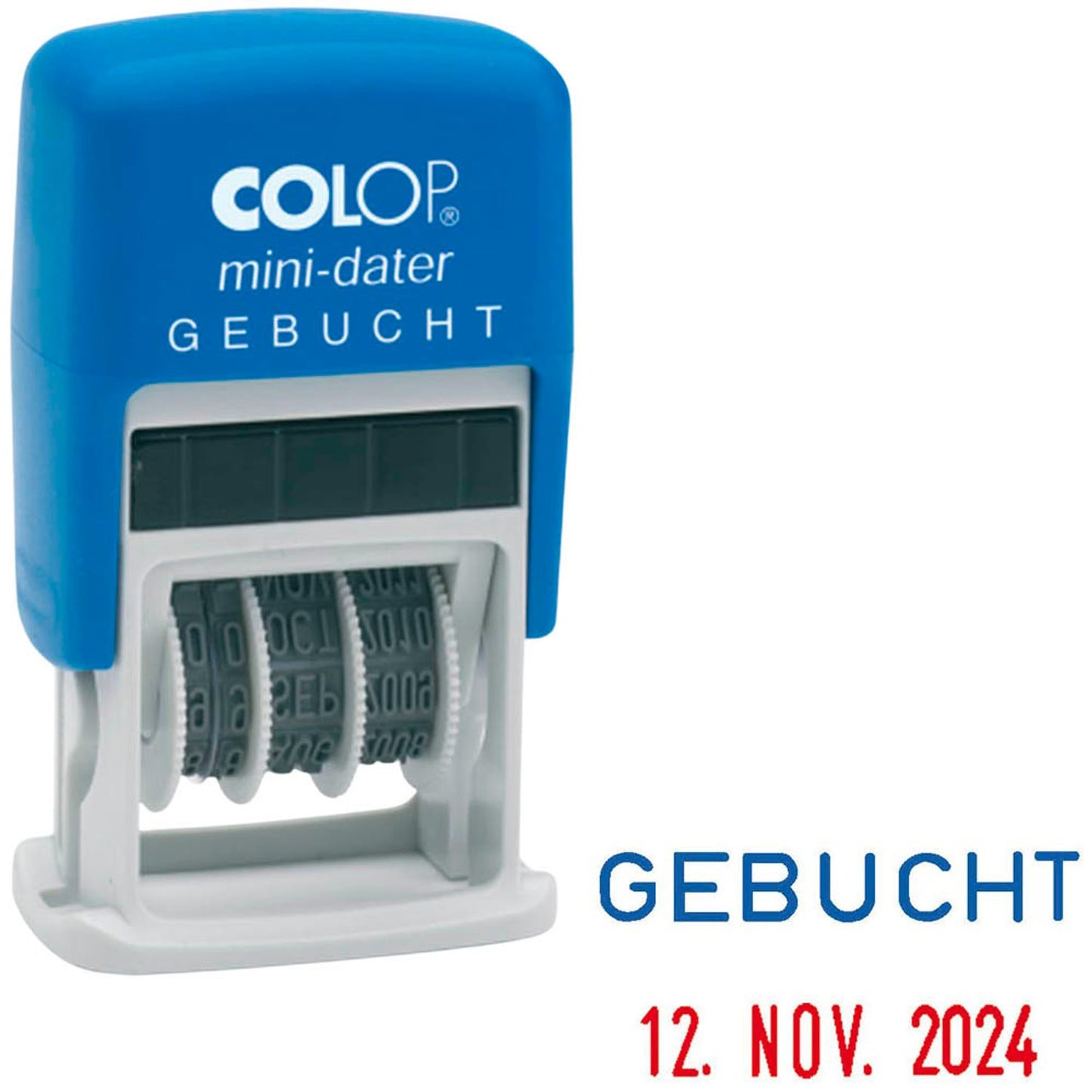 COLOP Datumstempel mit Text Mini-Dater S 160/L selbstfärbend blau rot