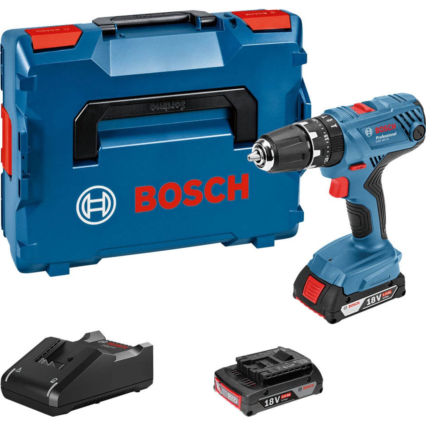 BOSCH Professional AKTION: GSB 18V-21 Akku-Schlagbohrschrauber-Set 18,0 V, mit 2 Akkus mit Prämie nach Registrierung | 0 601 9H1 107
