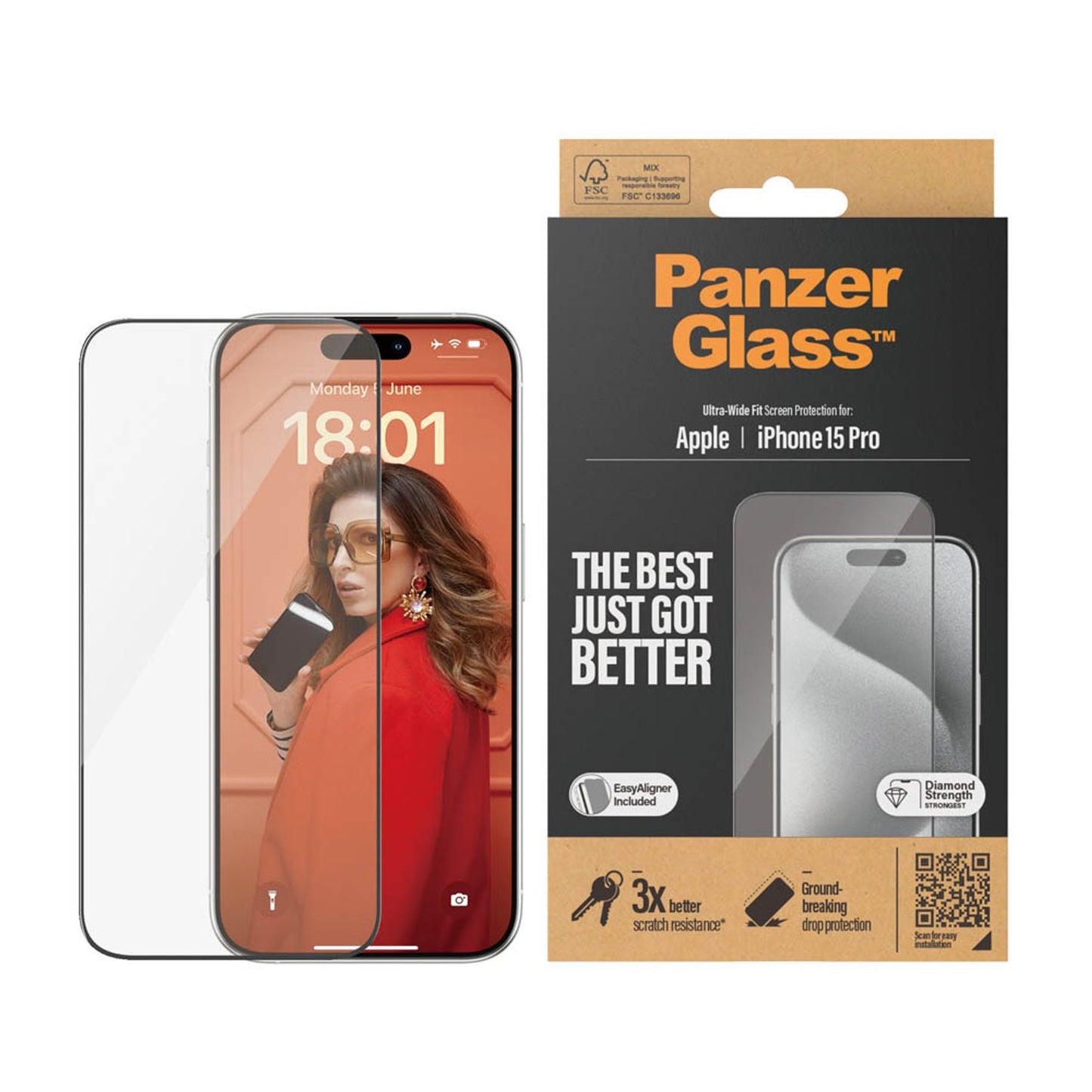 PanzerGlass™ UWF mit Applikator Display-Schutzglas für Apple iPhone 15 Pro | 2810