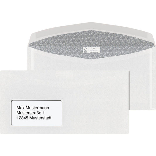 ÖKI Kuvertierhüllen DIN lang+ mit Fenster weiß nassklebend | 43811 | 1 Pack = 1.000 St.