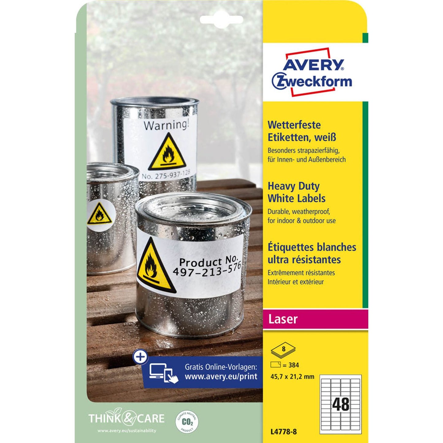 AVERY Zweckform wetterfeste Folienetiketten weiß 45,7 x 21,2 mm | L4778-8 | 1 Pack = 8 Blatt