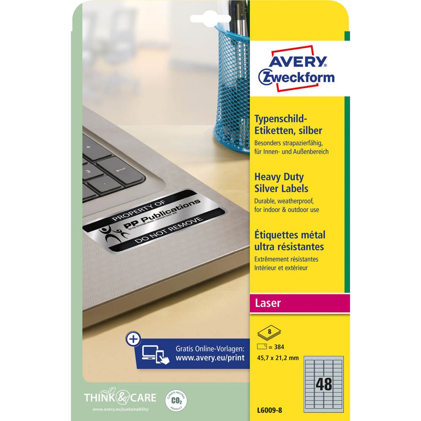 AVERY Zweckform Typenschildetiketten silber 45,7 x 21,2 mm | L6009-8 | 1 Pack = 8 Blatt
