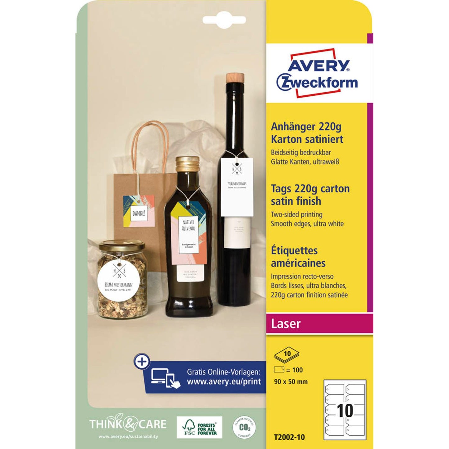 AVERY Zweckform Hängeetiketten weiß 90,0 x 50,0 mm blanko | T2002-10 | 1 Pack = 100 St.