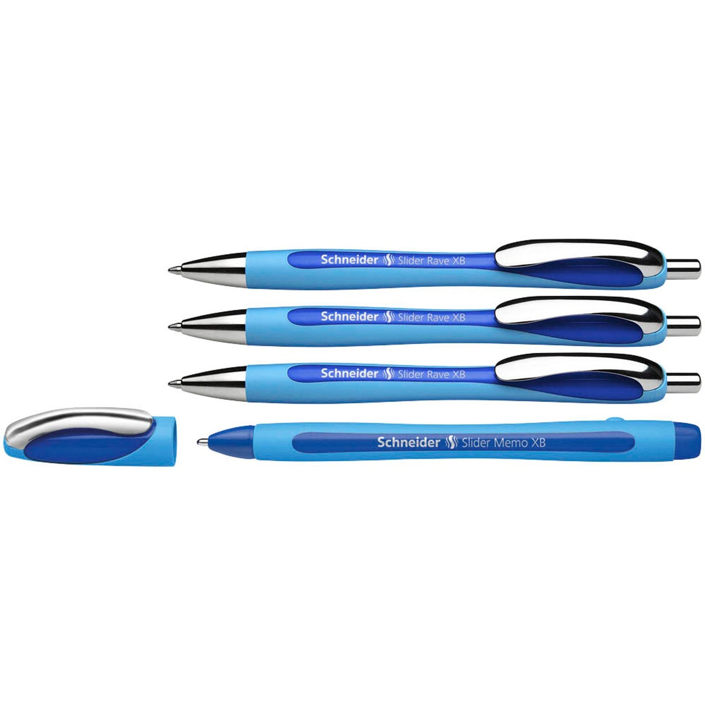 Schneider AKTION: Kugelschreiber Slider Rave XB blau, Schreibfarbe: blau, . + GRATIS Kugelschreiber Slider Memo XB | 30203 | 1 Aktionspack = 3 St.