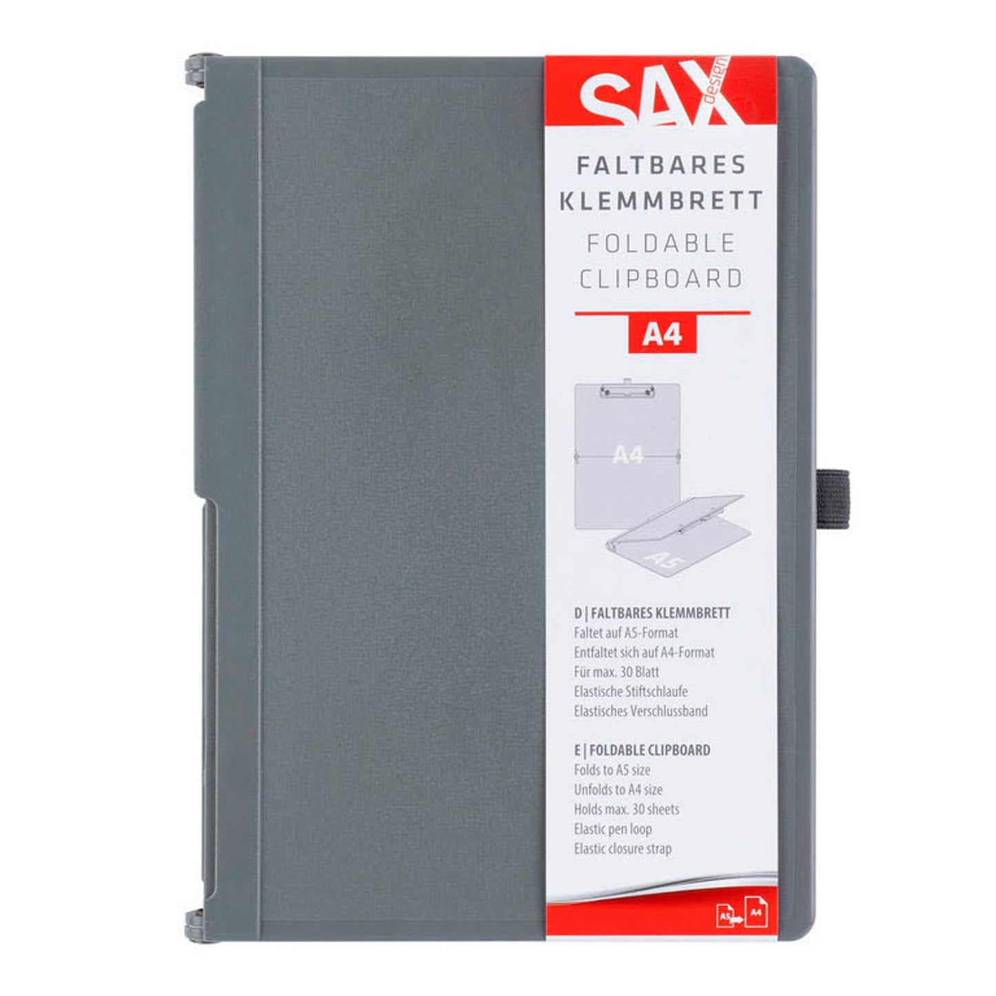 sax design Klemmbrett DIN A5 auf DIN A4 grau Kunststoff | 2-750-01