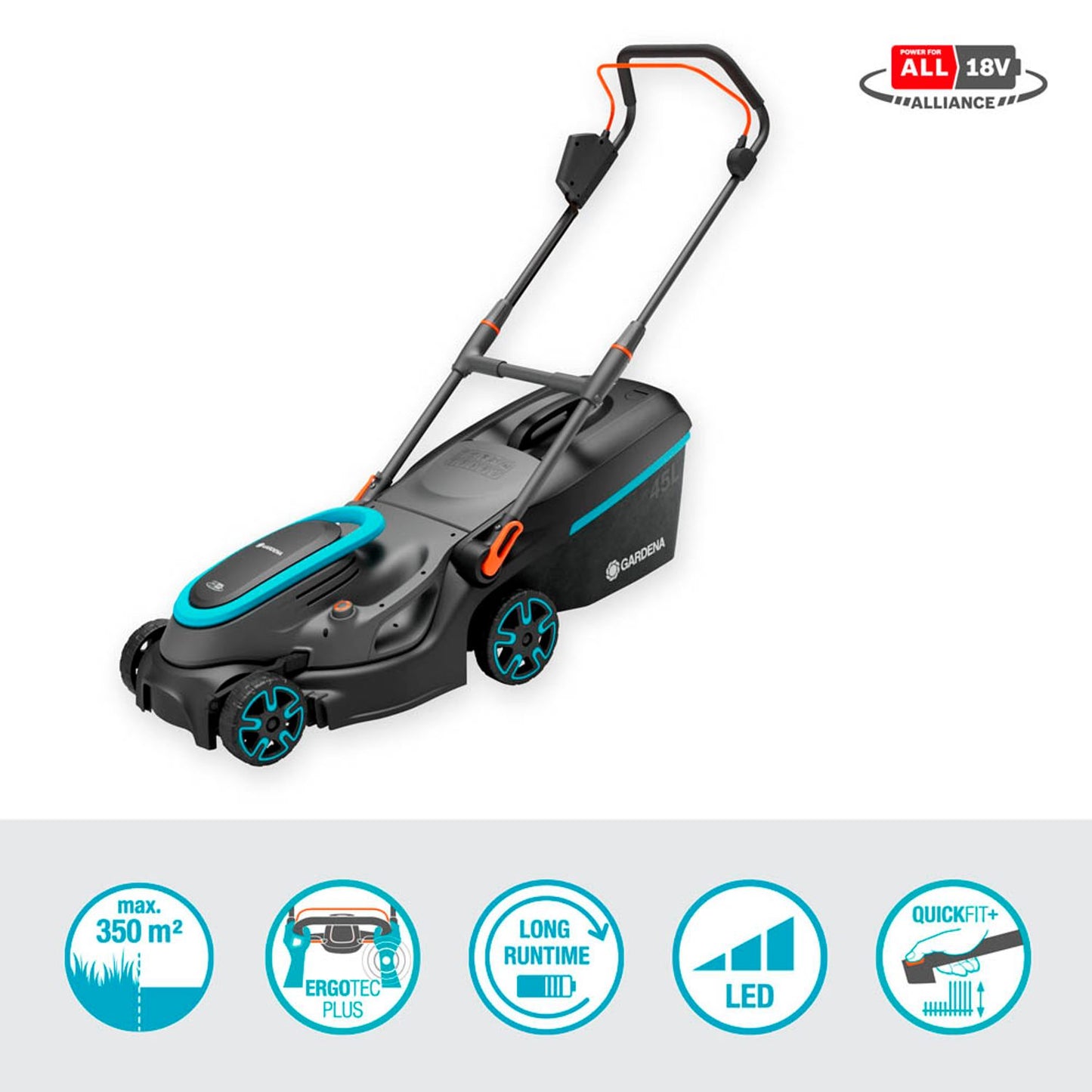 GARDENA PowerMax™ 37/36V P4A Ready-to-Use Set Akku-Rasenmäher 18,0 V für bis zu 350,0 m², mit 2 Akkus | 14638-20
