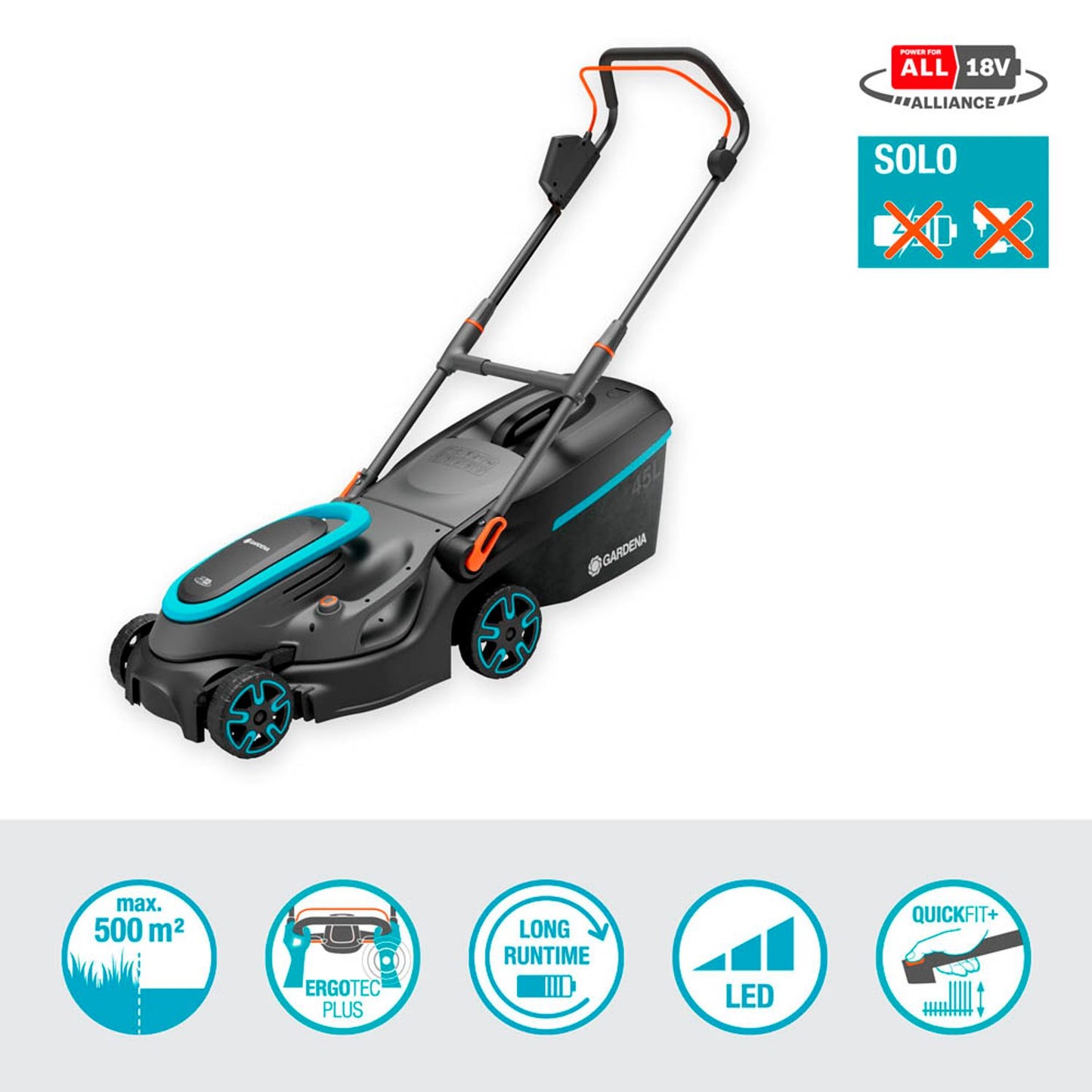 GARDENA PowerMax™ 37/36V P4A Solo Akku-Rasenmäher 18,0 V für bis zu 350,0 m², ohne Akku | 14638-55