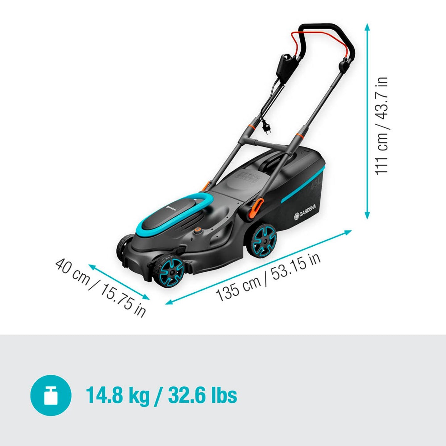 GARDENA PowerMax™ 1800/37 G2 Elektro-Rasenmäher 1800 Watt für bis zu 500 m² | 14637-20