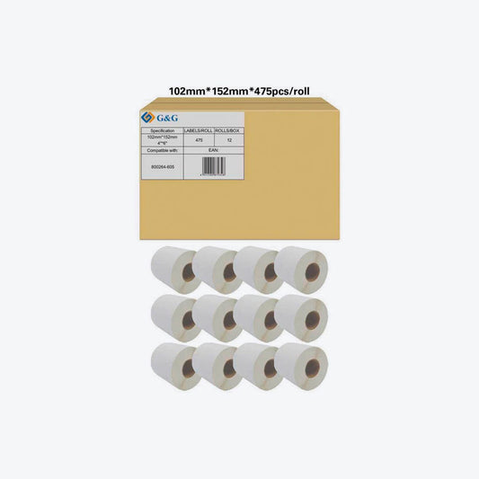 neutral Etikettenrollen für Etikettendrucker ersetzt Zebra 800264-155 weiß, 102,0 x 152,0 mm, 12 x 475 Etiketten | TD-P-S2011-102*152*475-BK/WT | 1 Pack = 12 Rollen