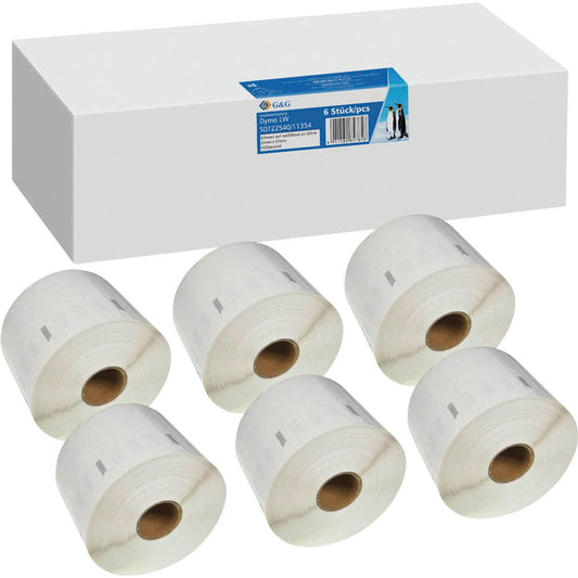 neutral Etikettenrollen für Etikettendrucker ersetzt Dymo 11354/S0722540 weiß, 57,0 x 32,0 mm, 6 x 1000 Etiketten | 19312 | 1 Pack = 6 Rollen