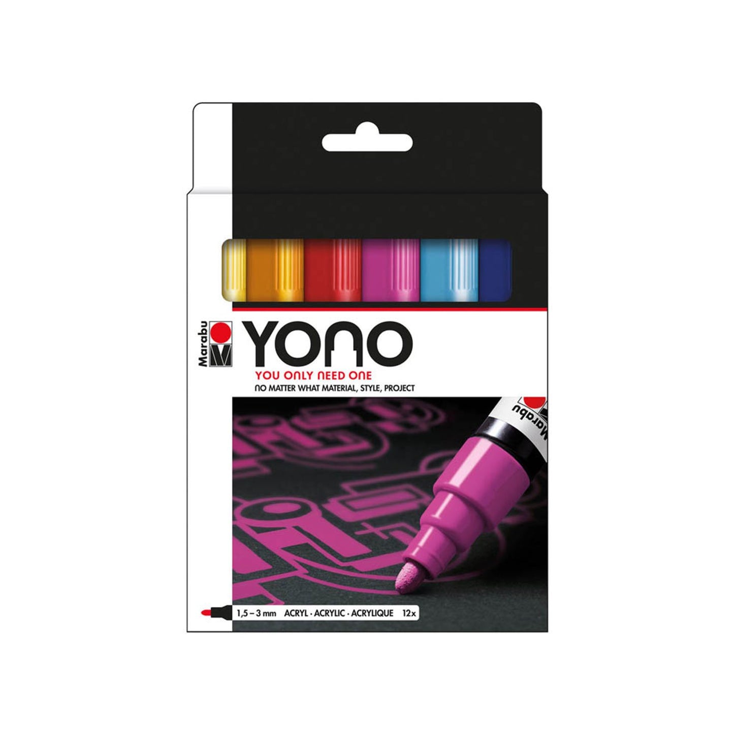 Marabu YONO Acrylstifte-Set farbsortiert 1,5 - 3,0 mm | 1240000004004 | 1 Pack = 12 St.
