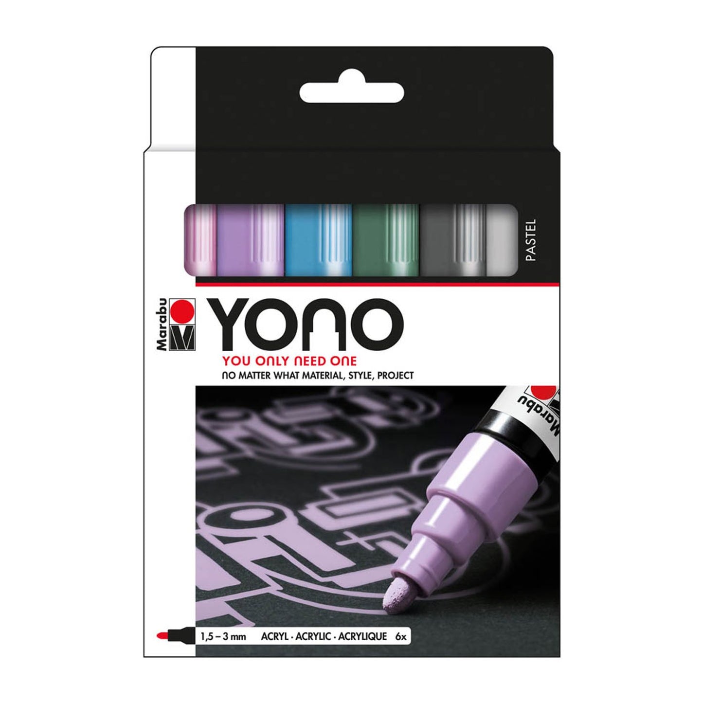 Marabu YONO Acrylstifte-Set farbsortiert 1,5 - 3,0 mm, 6 St.