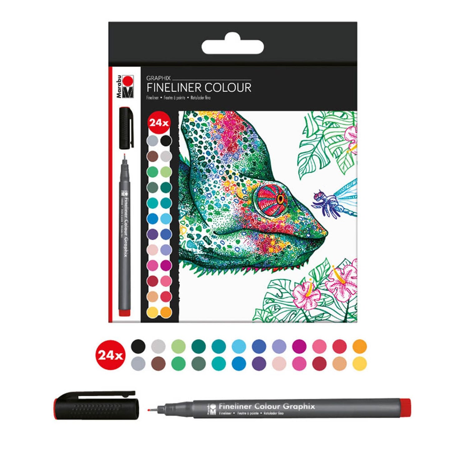 Marabu GRAPHIX HYPNOTIZE Fineliner farbsortiert 0,5 mm | 146000000104 | 1 Pack = 24 St.