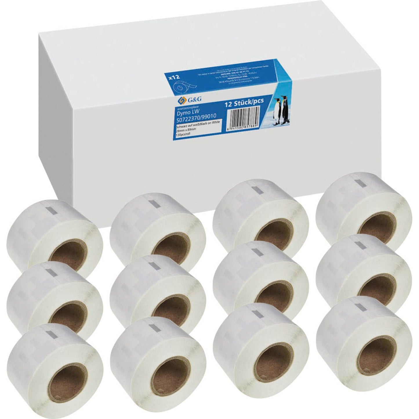neutral Etikettenrollen für Etikettendrucker ersetzt Dymo S0722370/99010 weiß, 28,0 x 89,0 mm, 12 x 130 Etiketten | 19330 | 1 Pack = 12x 130 Etiketten