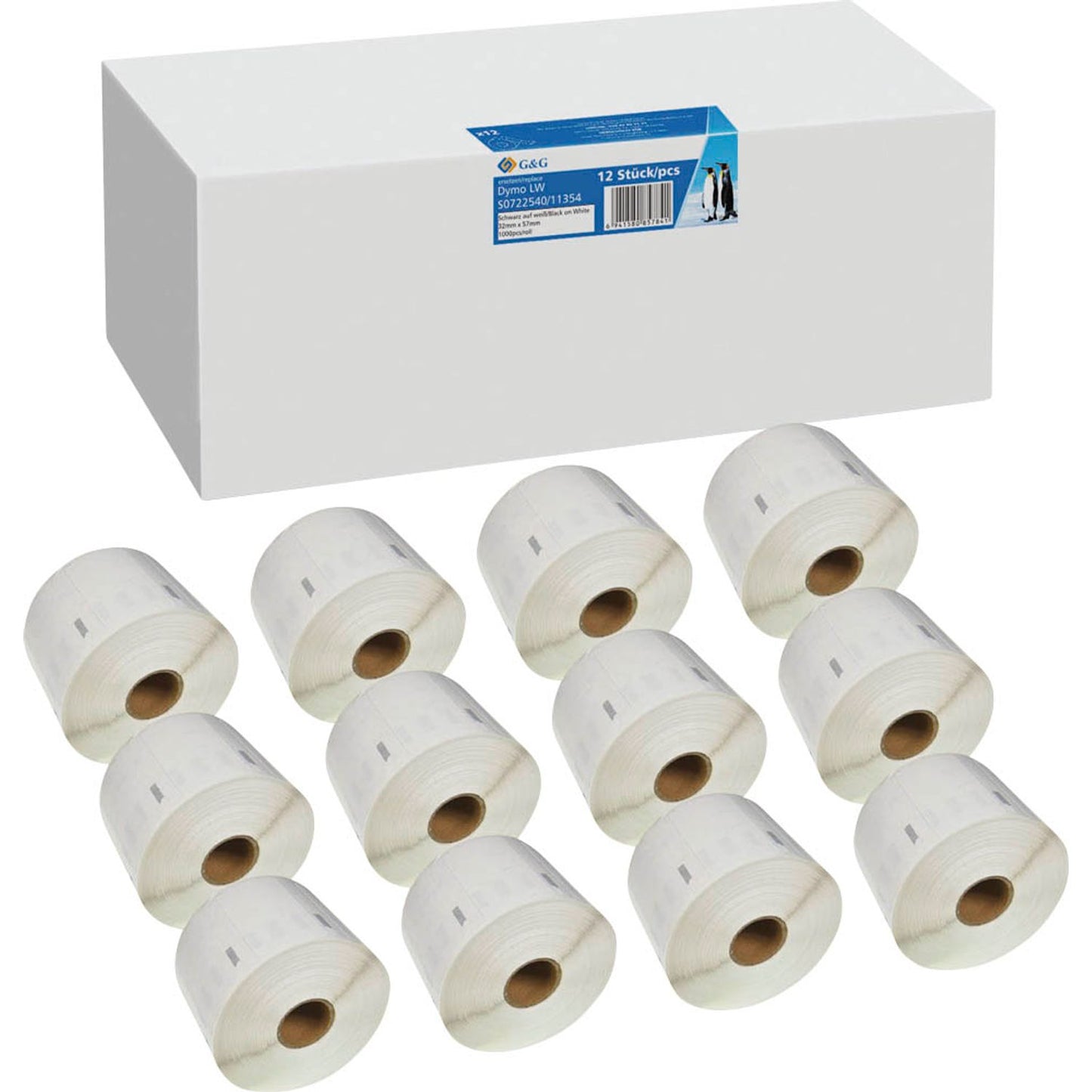 neutral Etikettenrollen für Etikettendrucker ersetzt Dymo 11354/S0722540 weiß, 57,0 x 32,0 mm, 12 x 1000 Etiketten | 19320 | 1 Pack = 12x 1.000 Etiketten