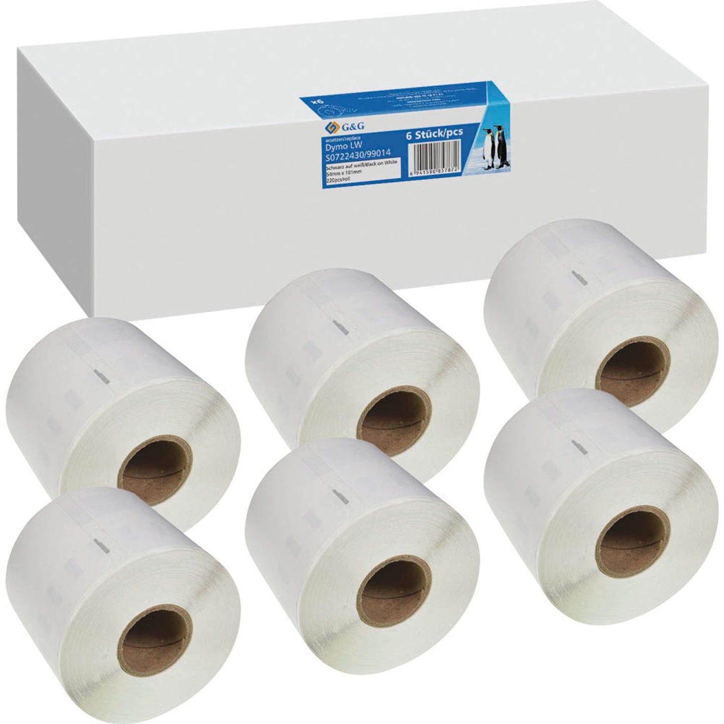 neutral Etikettenrollen für Etikettendrucker ersetzt Dymo S0722430/99014 weiß, 54,0 x 101,0 mm, 6 x 220 Etiketten | 19329 | 1 Pack = 6x 220 Etiketten