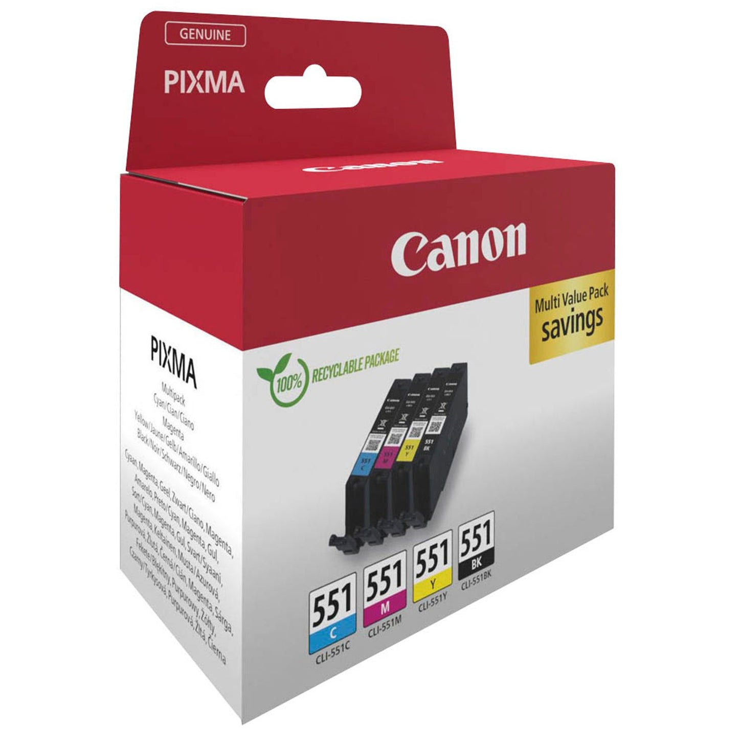 Canon CLI-551 BK/C/M/Y schwarz, cyan, magenta, gelb Druckerpatronen, 4er-Set | 6509B015 | 1 Pack = 4 St.