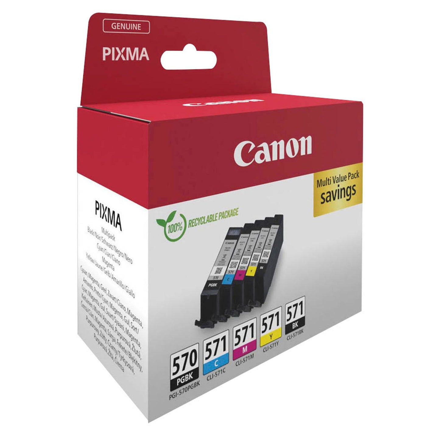Canon PGI-570 PGBK + CLI-571 BK/C/M/Y 2x schwarz, cyan, magenta, gelb Druckerpatronen, 5er-Set | 0372C006 | 1 Pack = 5 St.