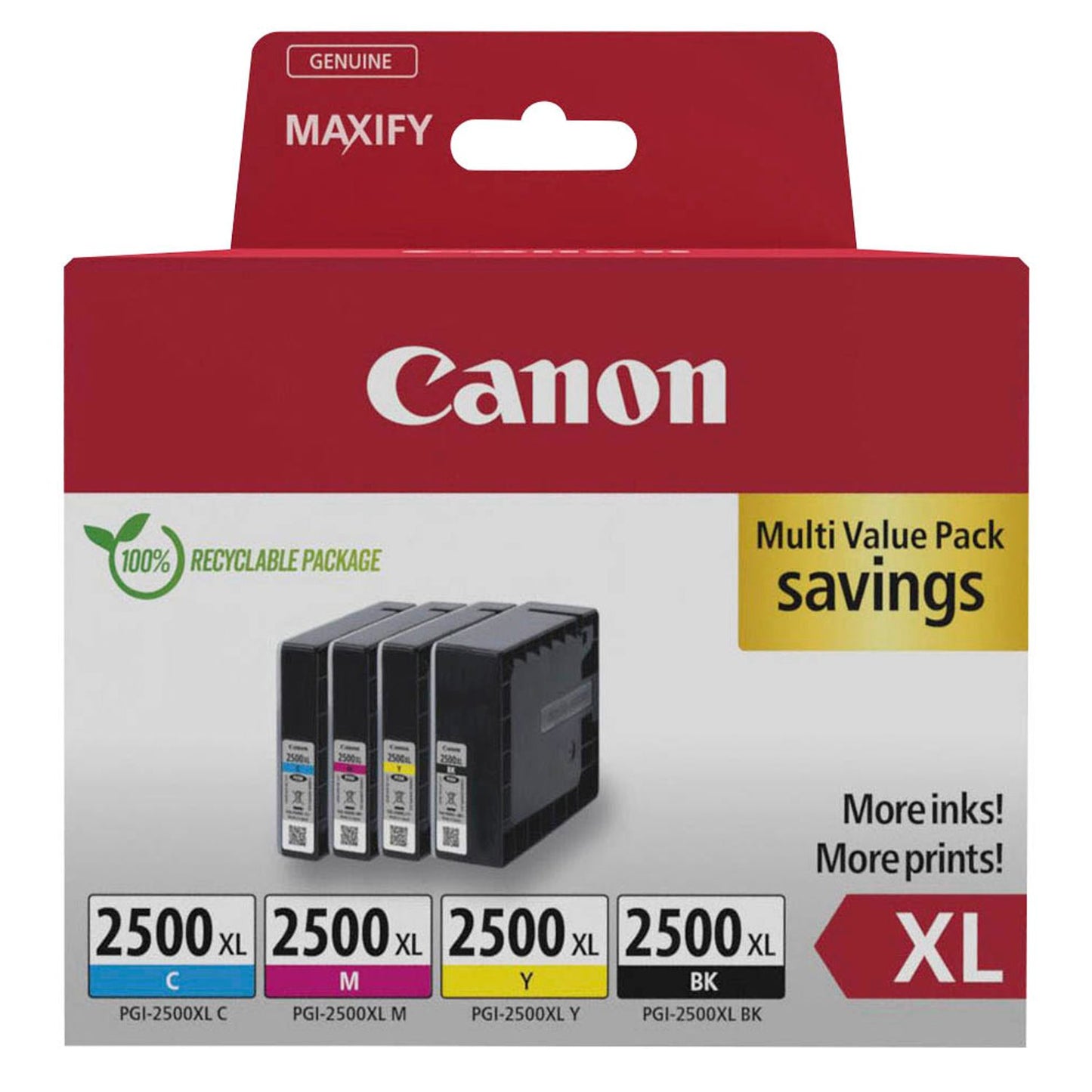 Canon PGI-2500 XL BK/C/M/Y schwarz, cyan, magenta, gelb Druckerpatronen, 4er-Set | 9254B010 | 1 Pack = 4 St.