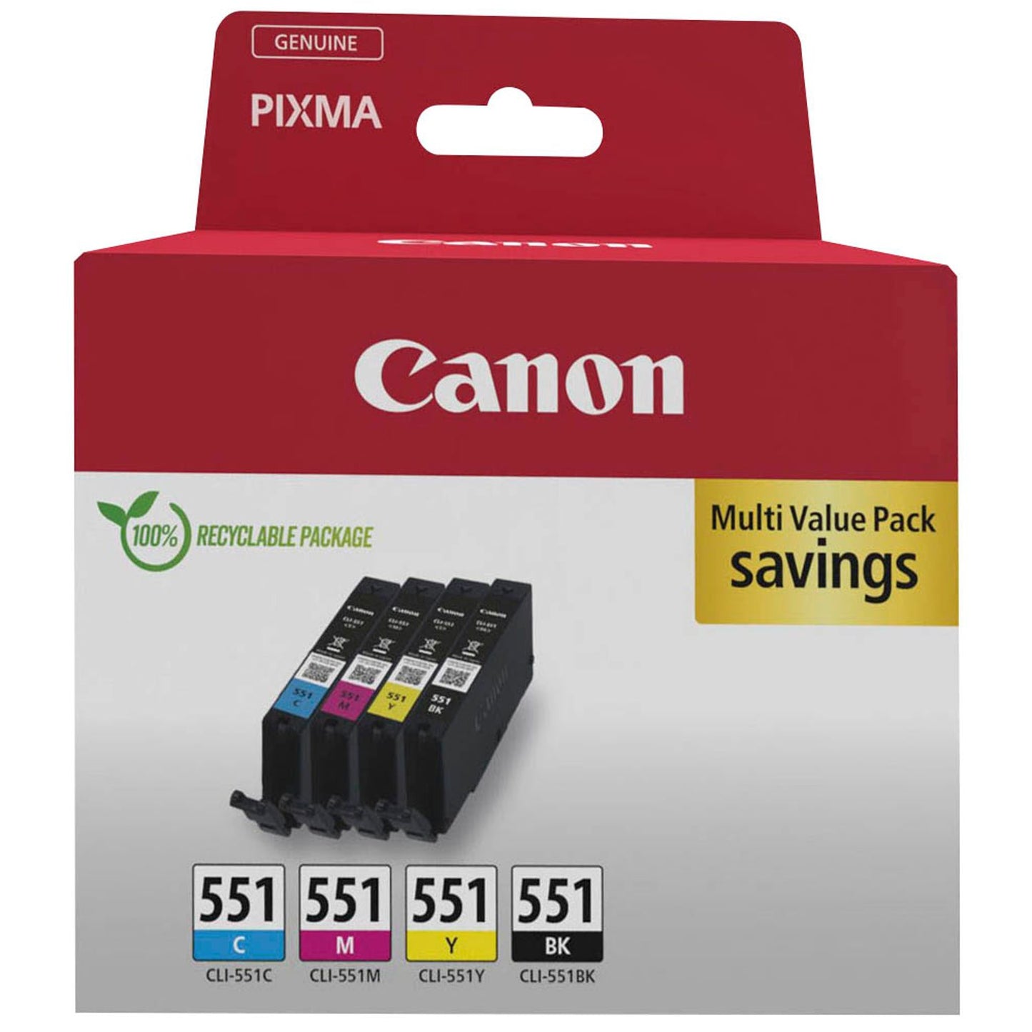 Canon CLI-551 BK/C/M/Y schwarz, cyan, magenta, gelb Druckerpatronen, 4er-Set | 6509B015 | 1 Pack = 4 St.