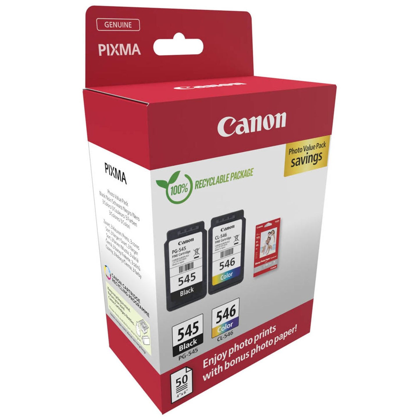 Canon PG-545/CL-546 schwarz, color Druckköpfe + Fotopapier, 2er-Set | 8287B008 | 1 Set = 2 St.
