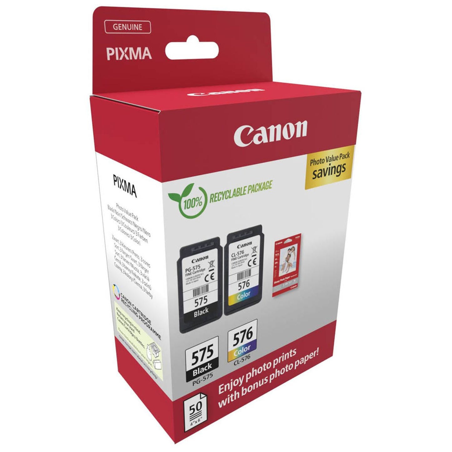 Canon PG-575/CL-576 schwarz, color Druckköpfe + Fotopapier, 2er-Set | 5438C004 | 1 Set = 2 St.