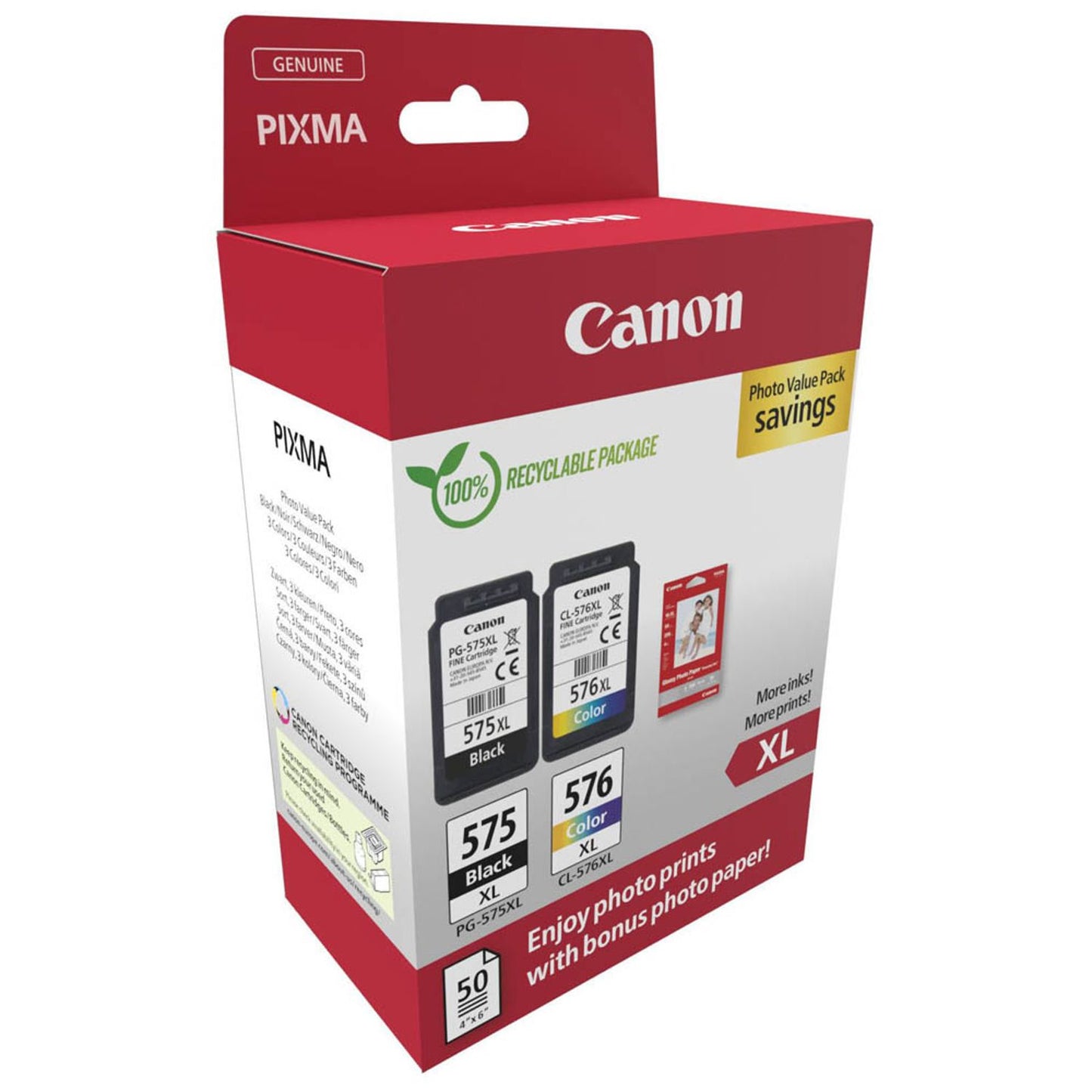 Canon PG-575XL/CL-576XL schwarz, color Druckköpfe + Fotopapier, 2er-Set | 5437C006 | 1 Set = 2 St.