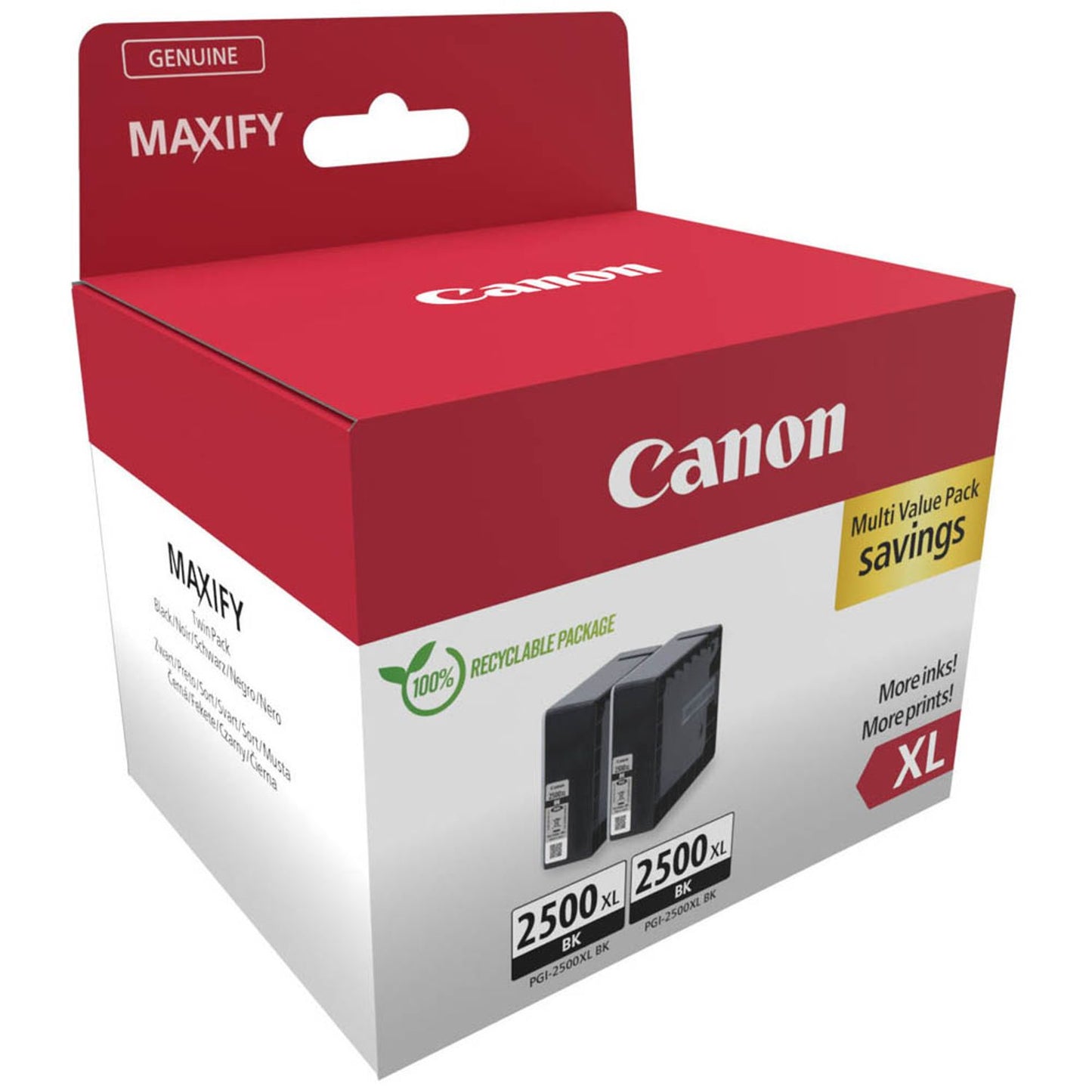 Canon PGI-2500 XL BK TWIN schwarz Druckerpatronen, 2er-Set | 9254B011 | 1 Pack = 2 St.
