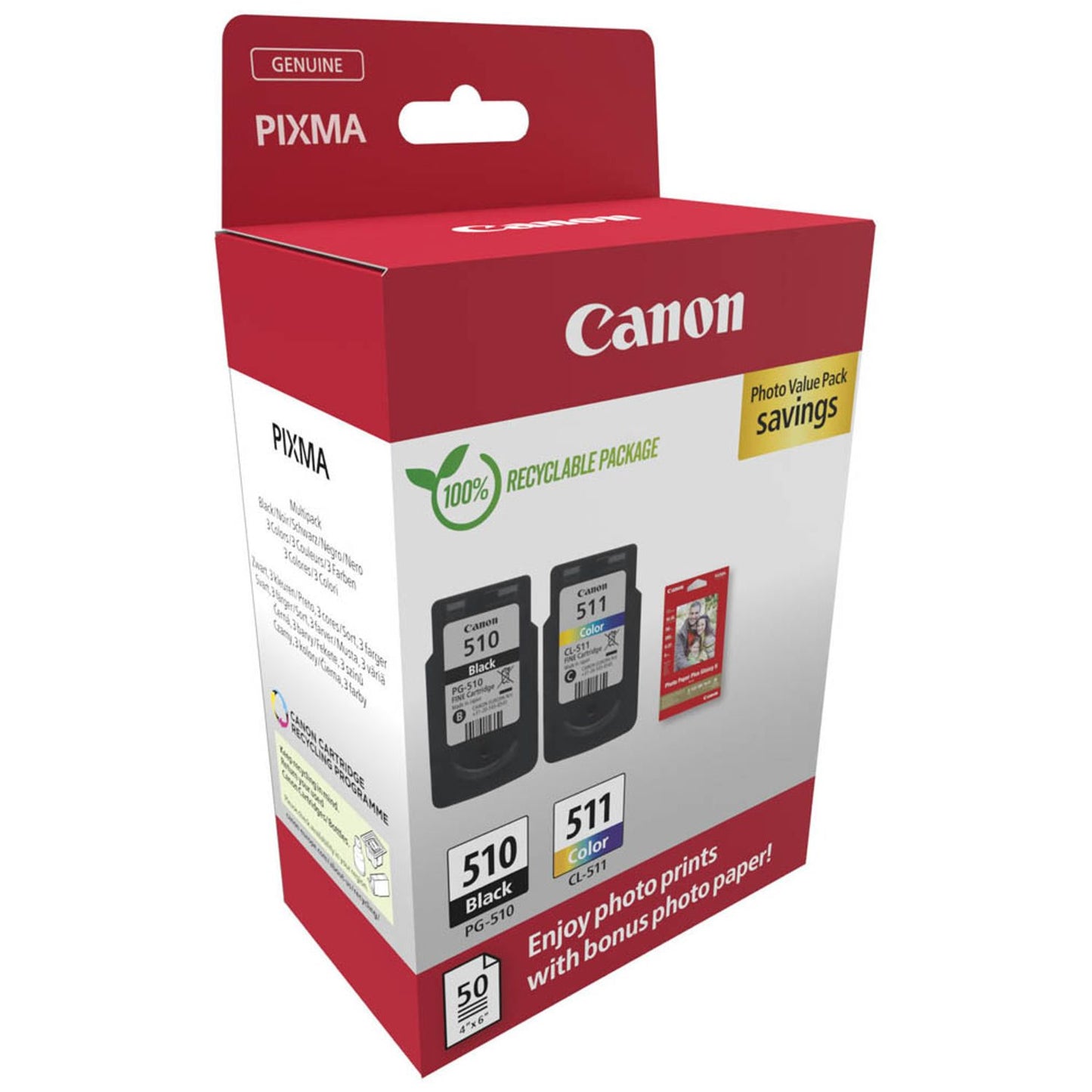 Canon PG-510/CL-511 schwarz, color Druckköpfe + Fotopapier, 2er-Set | 2970B017 | 1 Set = 2 St.