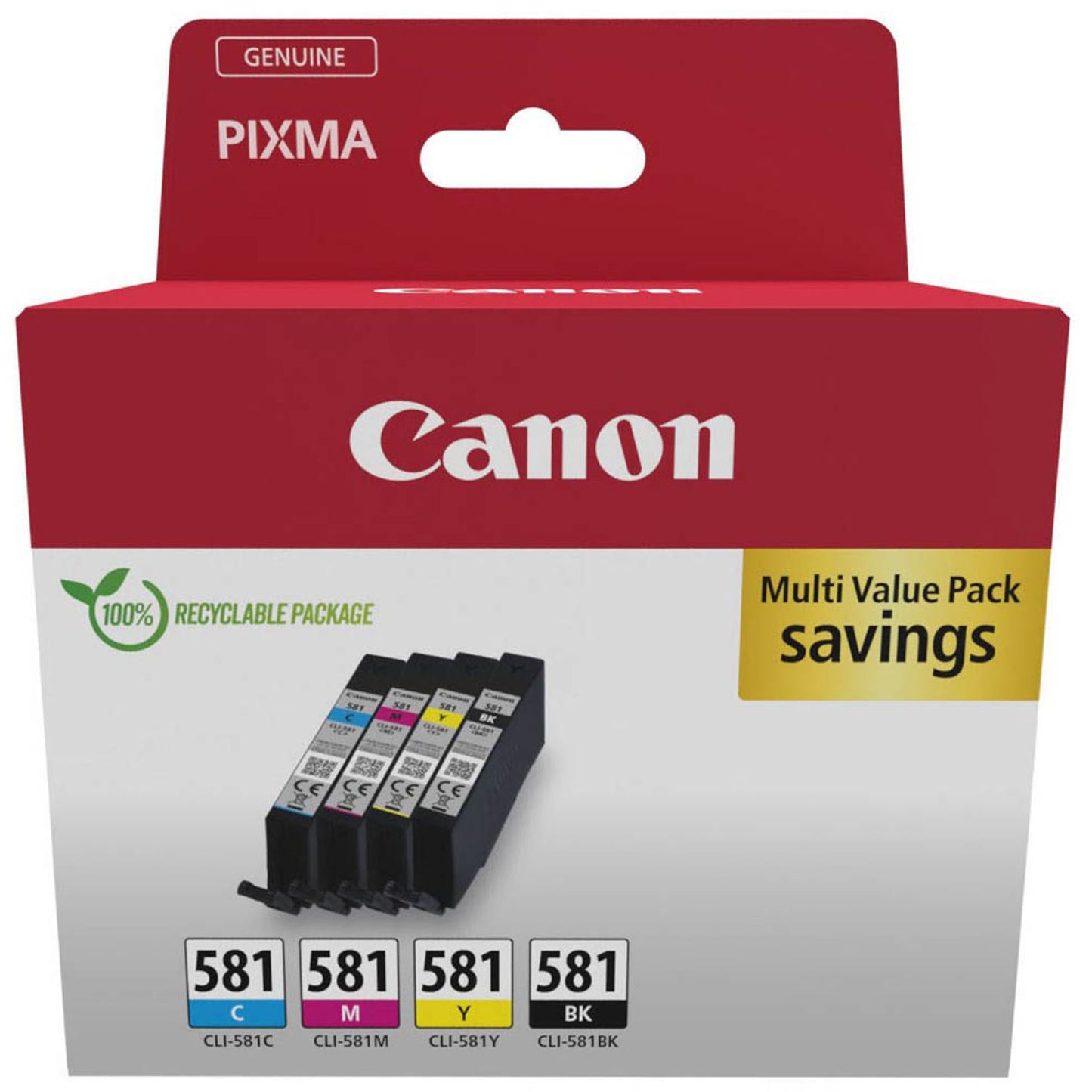 Canon CLI-581 BK/C/M/Y schwarz, cyan, magenta, gelb Druckerpatronen, 4er-Set | 2103C007 | 1 Pack = 4 St.