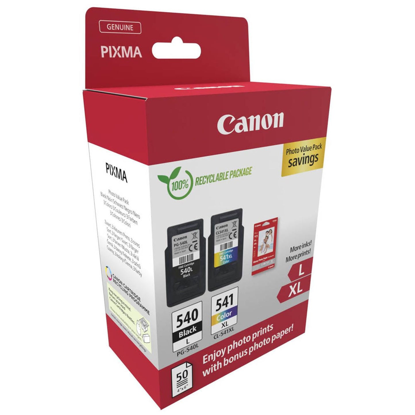 Canon PG-540L + CL-541XL schwarz, color Druckköpfe + Fotopapier, 2er-Set | 5224B012 | 1 Set = 2 St.