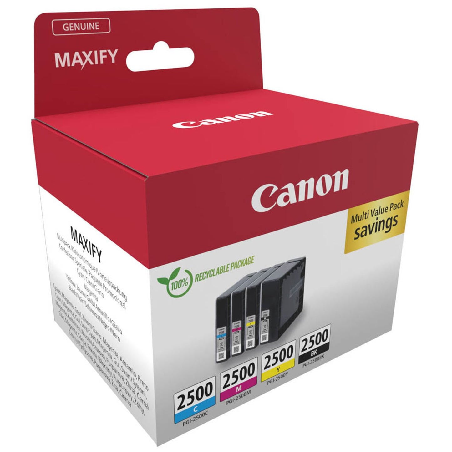 Canon PGI-2500 BK/C/M/Y schwarz, cyan, magenta, gelb Druckerpatronen, 4er-Set | 9290B006 | 1 Pack = 4 St.