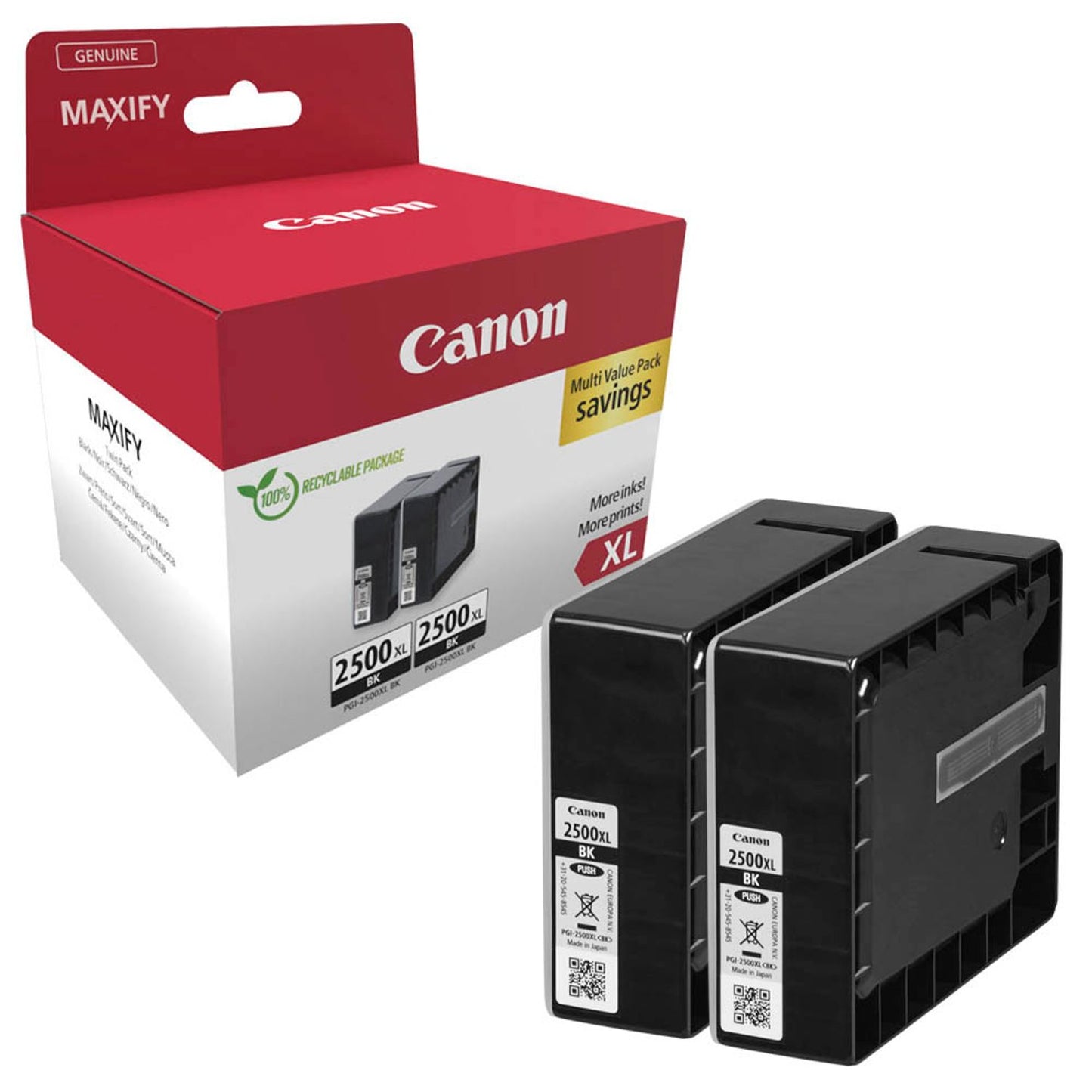 Canon PGI-2500 XL BK TWIN schwarz Druckerpatronen, 2er-Set | 9254B011 | 1 Pack = 2 St.