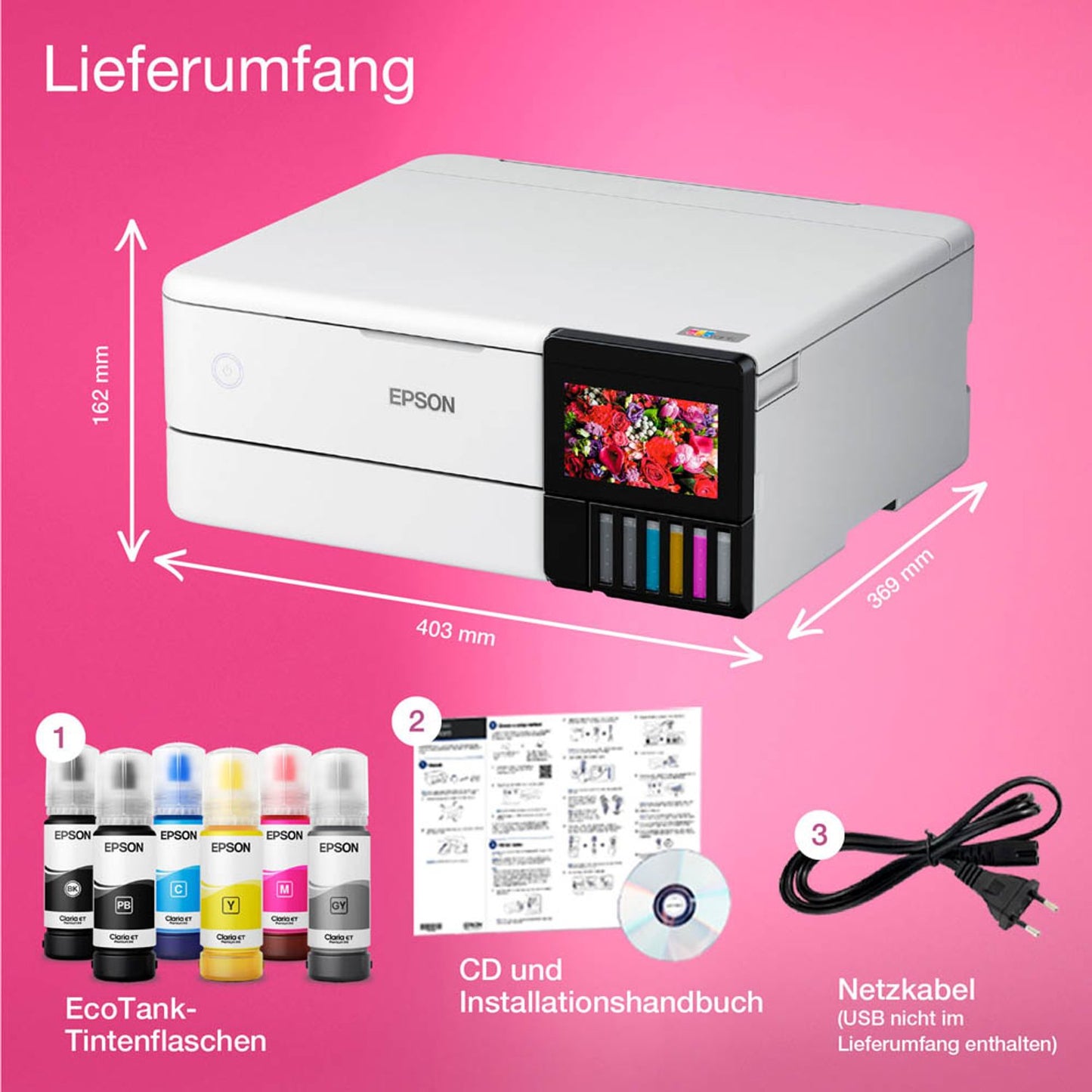 EPSON EcoTank ET-8500 3 in 1 Tintenstrahl-Multifunktionsdrucker weiß | C11CJ20401