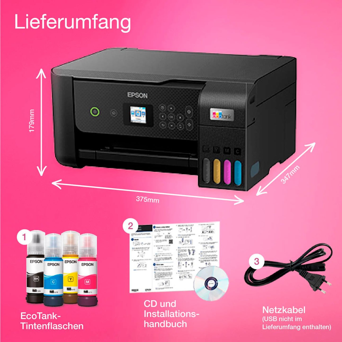 EPSON EcoTank ET-2825 3 in 1 Tintenstrahl-Multifunktionsdrucker schwarz | C11CJ66413