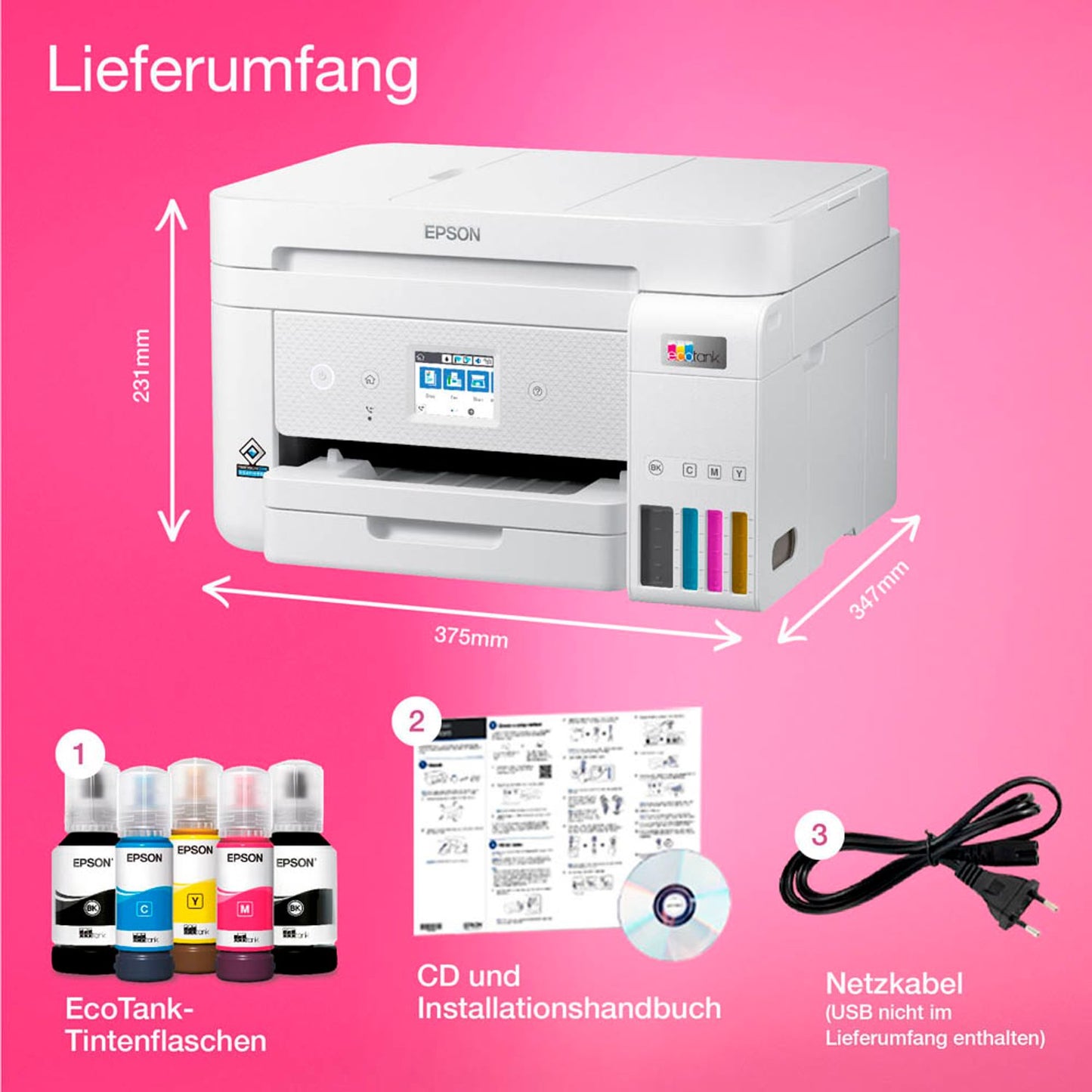 EPSON EcoTank ET-4856 4 in 1 Tintenstrahl-Multifunktionsdrucker weiß | C11CJ60407