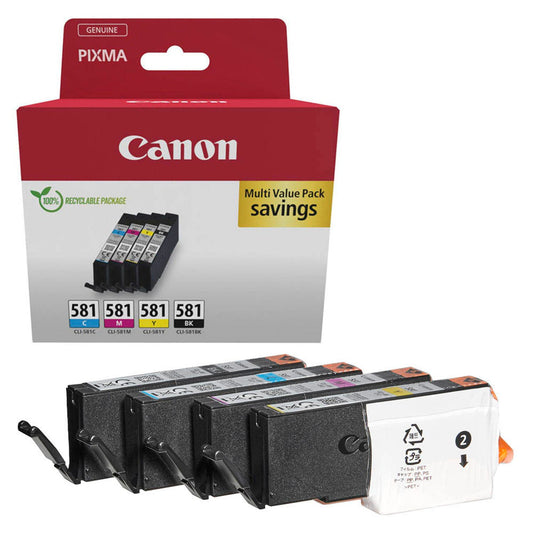 Canon CLI-581 BK/C/M/Y schwarz, cyan, magenta, gelb Druckerpatronen, 4er-Set | 2103C007 | 1 Pack = 4 St.